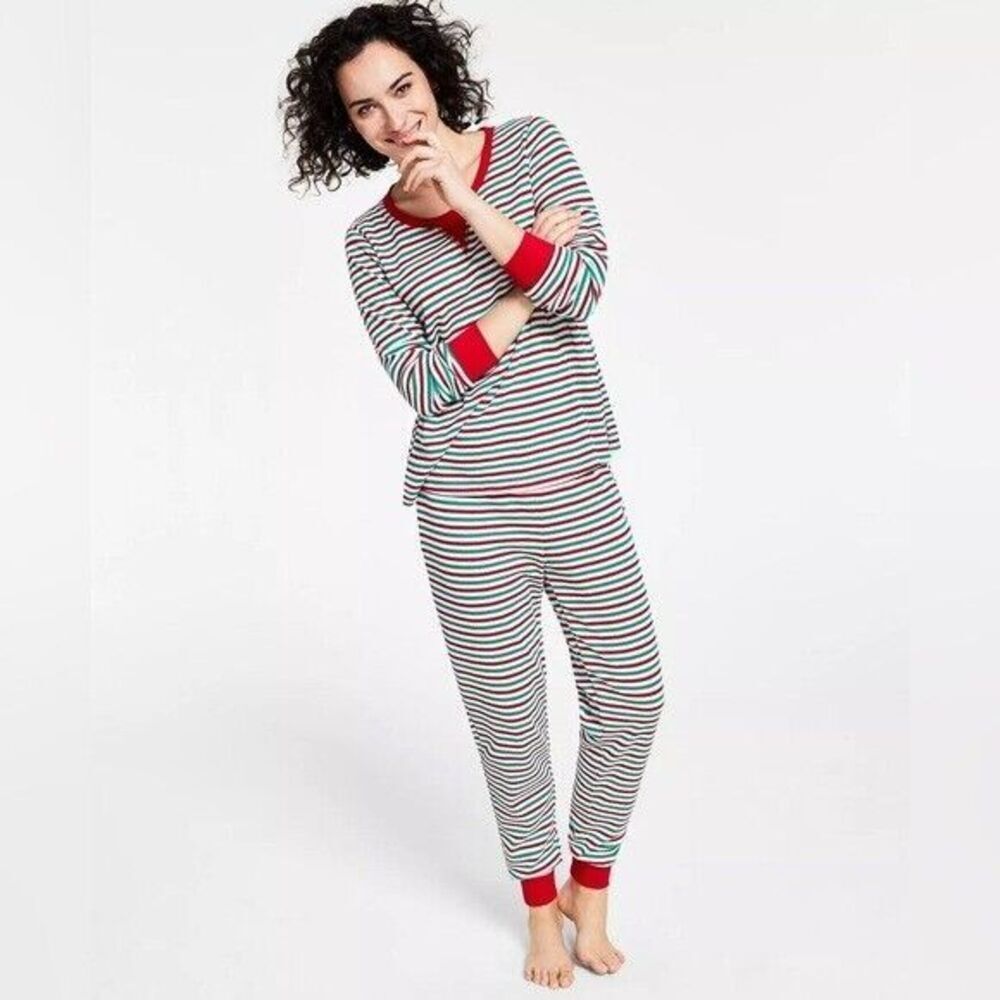 Family Pajamas Matching Women's Thermal Waffle Holiday Stripe Pajama Set Small
